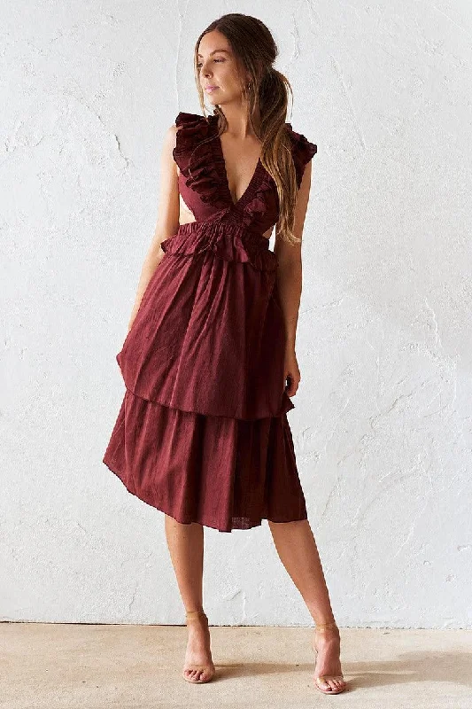 Women's V-Back DressesDarina Midi Dress - Burgundy