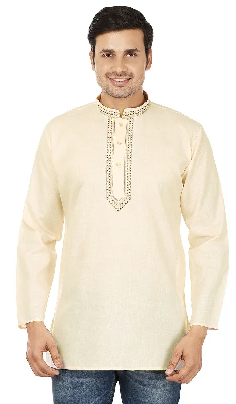 Women's Versatile ShortsCotton Dress Mens Short Kurta Shirt India Clothing (Cream)