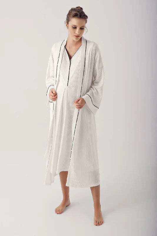 affordable women's pajama setsShopymommy 14406 Double Breast Feeding Maternity & Nursing Nightgown With Robe Ecru