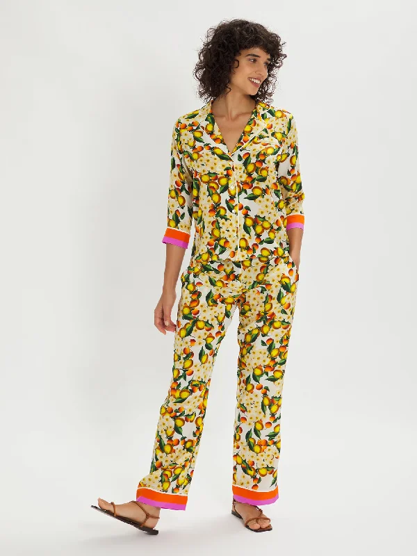 Women's Jumpsuits with Straight LegEden Silk Crepe Floral Co-ord – Yellow/White