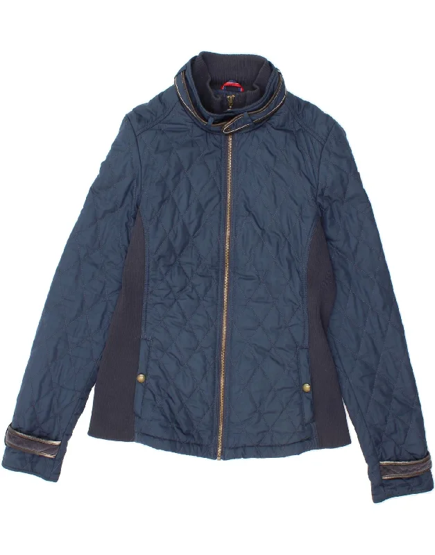 Women's Coats with Fur Trimmed HoodTOMMY HILFIGER Womens Quilted Jacket UK 12 Medium Navy Blue Colourblock