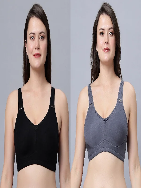 wireless nursing braNon padded full coverage Black and Grey Color Bra (Pack of 2)