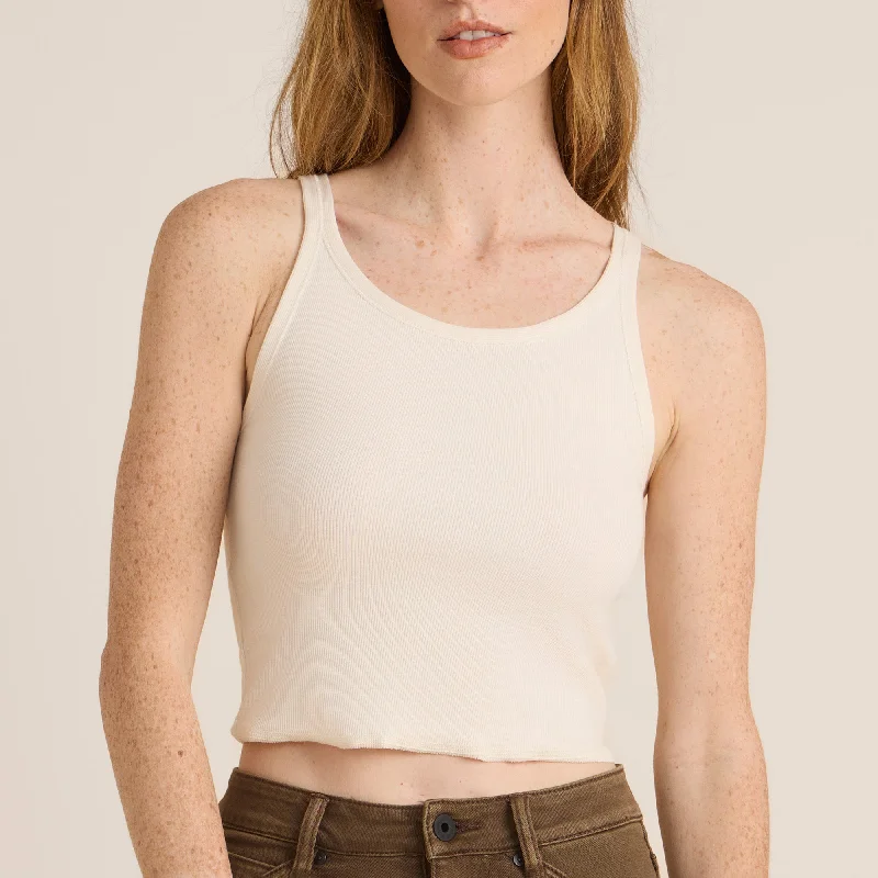 Women's Blouse with Rounded CollarWind Worn Tank Top - Off White