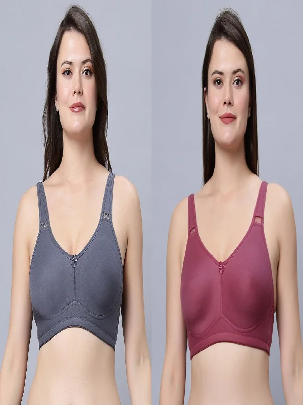 sleep bra for comfortFull coverage non padded T-shirt  Grey and Onion Color Bra (Pack of 2)