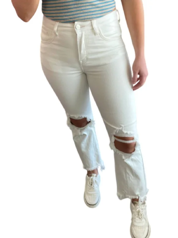 Women's Jodhpurs with ZipperHigh-Rise Straight Distressed Jeans In Cream