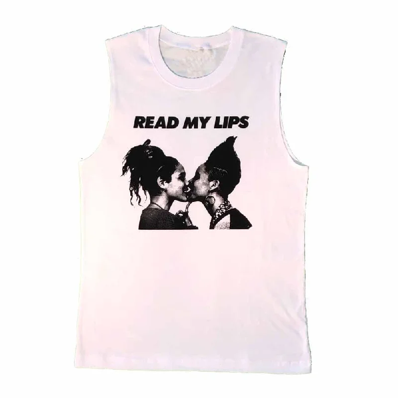 Women's Blouse with Boat NeckRead My Lips Women Sleeveless T-Shirt Supporting Rainbow Railroad