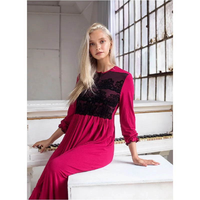 women's pajamas for everyday loungingRosella Top Lace Nightgown IDA 2, Cranberry & Black