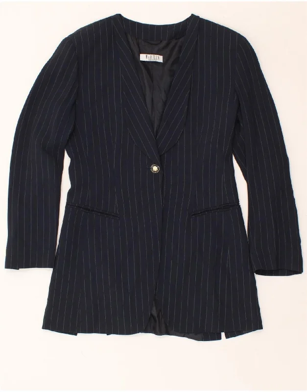 Women's Coats with Fur Trimmed SleevesMARELLA Womens 1 Button Blazer Jacket UK 10 Small  Navy Blue Pinstripe