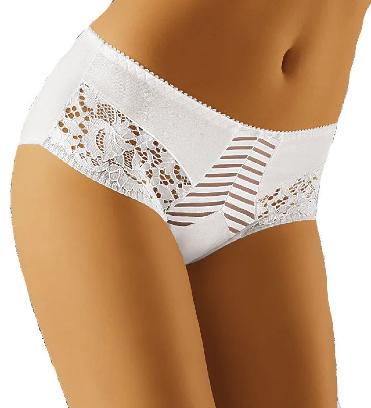 plus-size high-waisted panties with a floral lace trimLadies Elegant Deep Brief With Striped Front & Embroidered Lacy Panels To The Front Sides