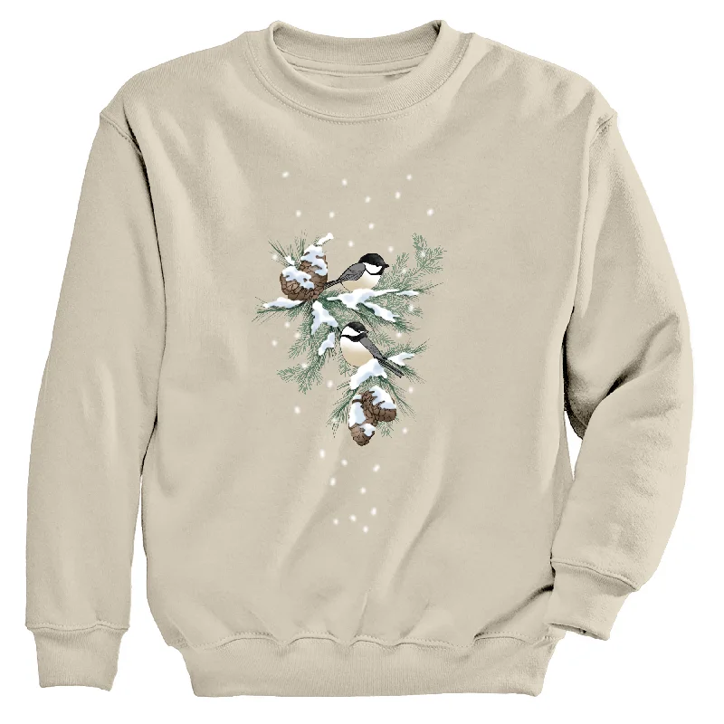 Women's Hooded Sweatshirts with Fitted WaistChickadees And Pinecones Women's Crew Neck Sweatshirt