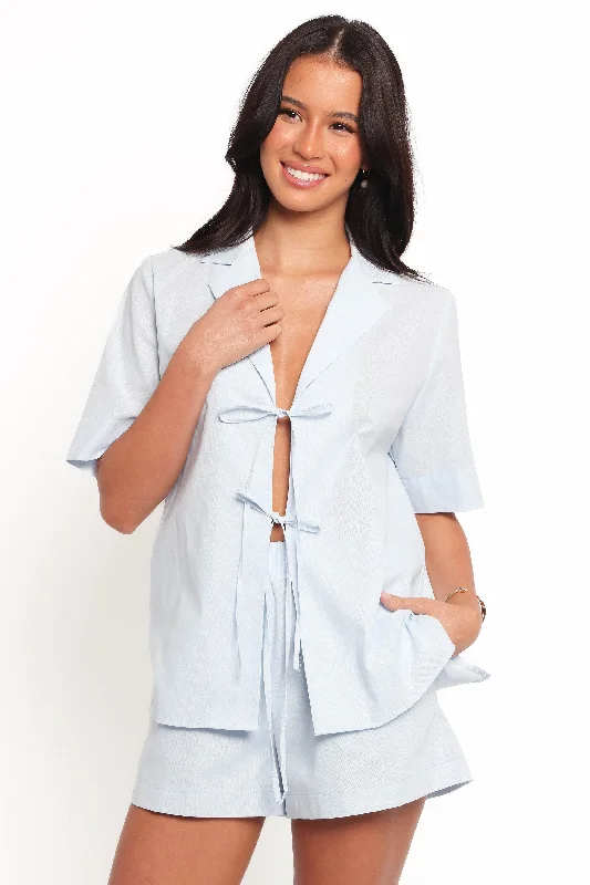 Women's Boho ShortsAaliyah Cotton Tie Front Top - Pale Blue