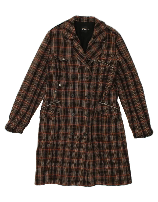 Women's Coats with Fur LiningVINTAGE Womens Double Breasted Trench Coat IT 44 Medium Grey Check