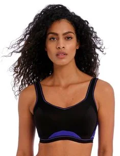 wireless bra with molded cupsFreya Epic Electric Black Moulded Crop Top Sports Bra