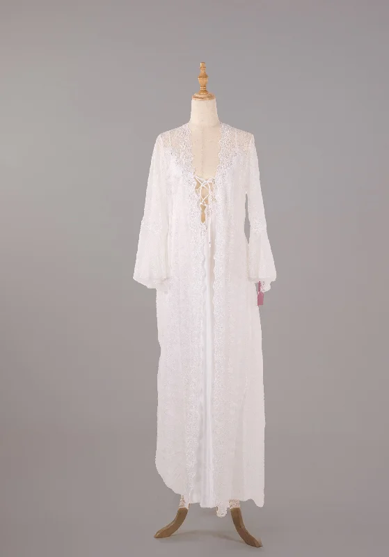 women's button-down pajama shirtsLNGR Bridal Long Night Gown And Robe Set With Lace