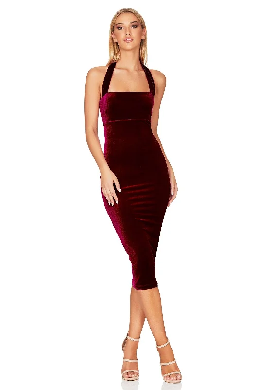 Women's Square-Back DressesNookie Vera Velvet Midi Dress - Wine