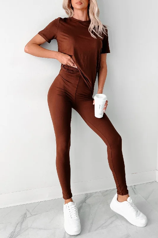 Zayne Buttery Soft T-Shirt & Leggings Set (Espresso)