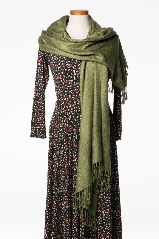 Women's Jumpsuits with Rounded HemOlive Green Pashmina Scarf