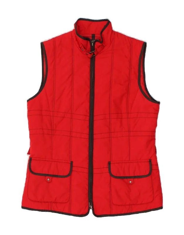 Women's Coats with Fur Trimmed HoodVINTAGE Womens Padded Gilet EU 38 Medium Red Polyester