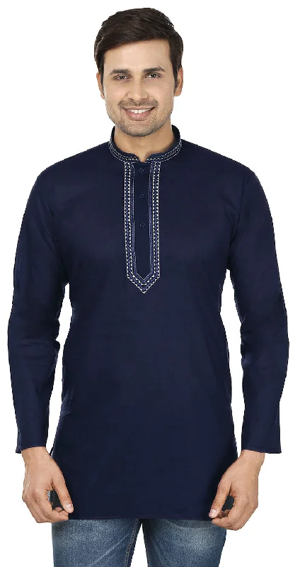 Women's Running ShortsIndian Clothing Embroidered Cotton Short Kurta for Men (Dark Blue)