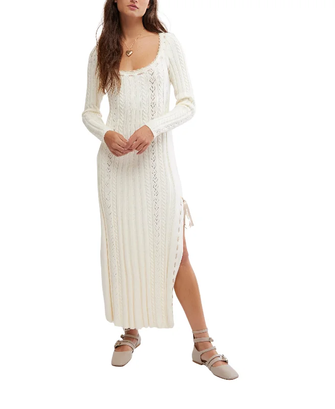 Women's Keyhole-Neck DressesHeart Of Gold Midi in Egret