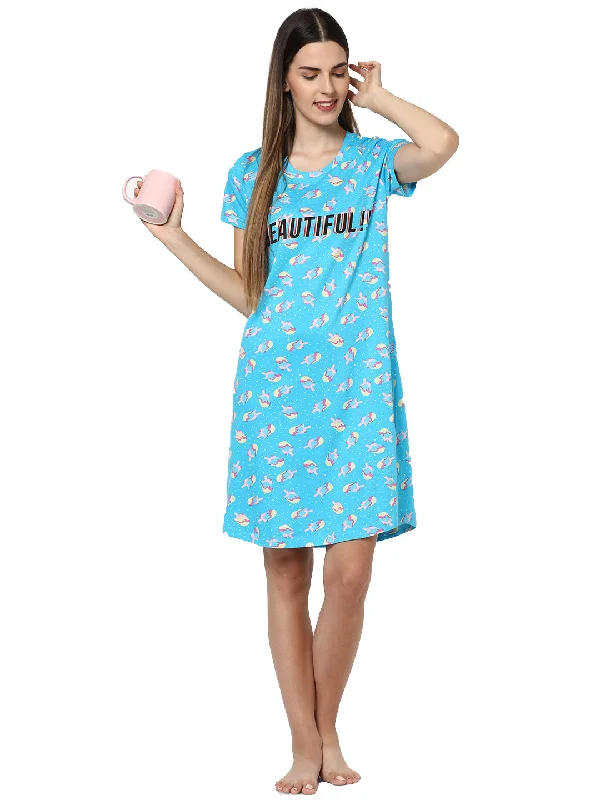 floral print women's pajamasevolove women's icecream print with beautiful printed knee length nightgown/short nighty/longpolo, 100% cotton, super soft, trendy design