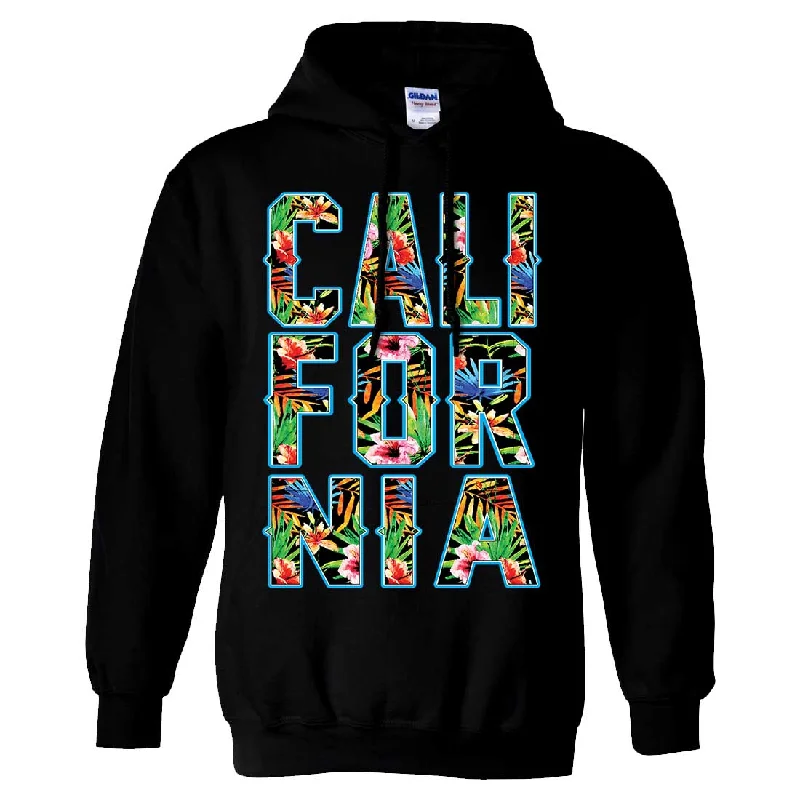 Women's Hooded Sweatshirts with Ribbed WaistTropical California Floral Print Sweatshirt Hoodie