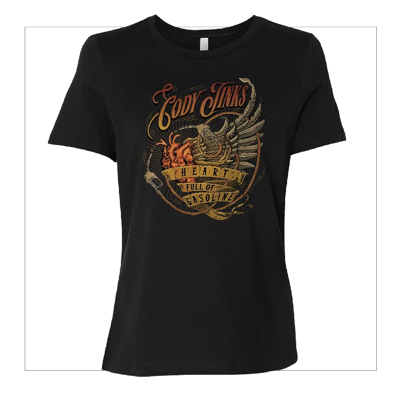 Women's Blouse for Casual WearT-Shirt: Ladies - "Heart Full Of Gasoline" (Black)