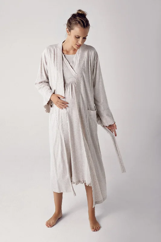 women's pajamas made from organic cottonShopymommy 13400 Double Breasted Maternity & Nursing Nightgown With Robe Beige