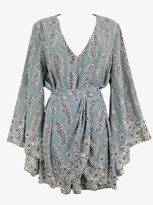 Women's Mandarin-Neck DressesSheike Paisley Gathered Kimono Sleeve Mini Dress Size 10