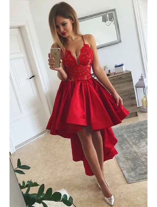 Women's Boat-Neck DressesA-Line Prom Dresses Party Dress Wedding Party Asymmetrical Sleeveless V Neck Satin with Pleats