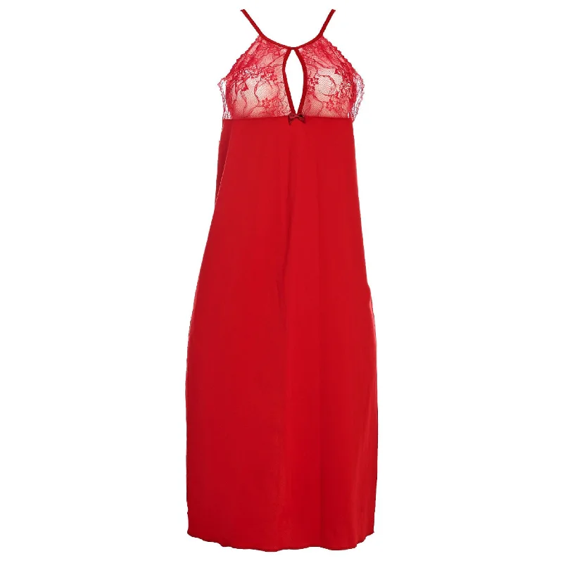 women's pajamas for movie nightsCuruis Lace Trim Slip Dress in Red