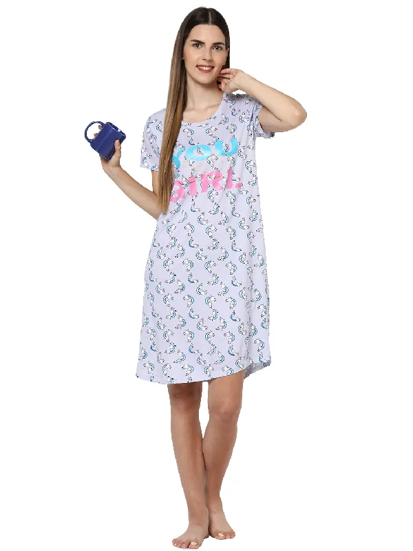 women's pajamas for travelevolove women's rainow print with you go girl printed knee length nightgown/short nighty/longpolo, 100% cotton, super soft, trendy design