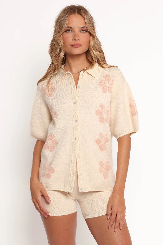 Women's Frayed Hem ShortsLela Knitted Shirt - Cream