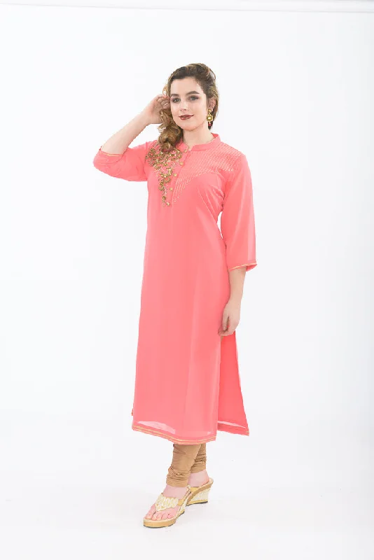 Melon & Gold Long Kurti with Leggings