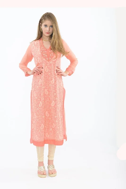 Delicate Peach Long Kurti with Leggings