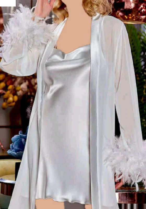 women's pajamas for lounging around the houseLNGR Bridal 2 Piece Satin Furr Robe Set