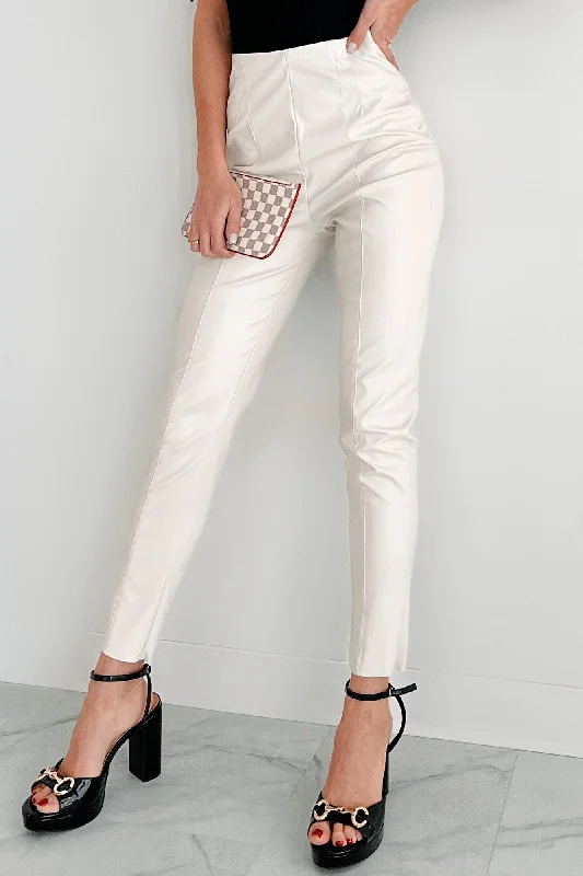 Downtown Dates Faux Leather Skinny Pants (Cream)