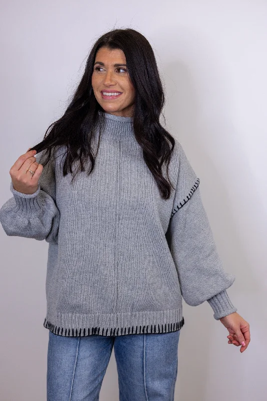 Women's Jumpsuits with Mandarin CollarIn Stitches Grey Colorblock Sweater