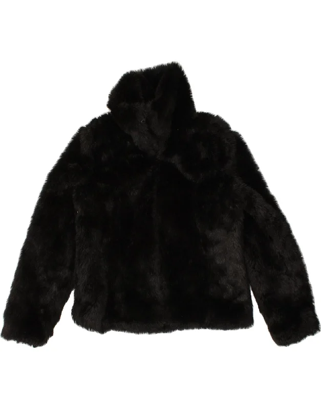 Women's Coats with Fur Trimmed SleevesVINTAGE Womens Faux Fur Jacket UK 16 Large Black Acrylic