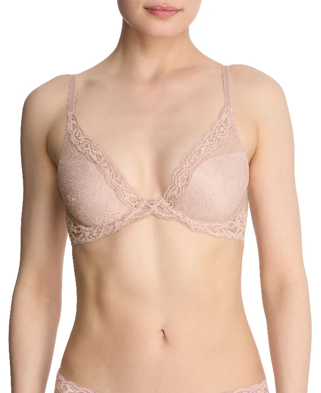 wireless lace bra with adjustable straps for versatilityFeathers Lace Plunge T-Shirt Bra