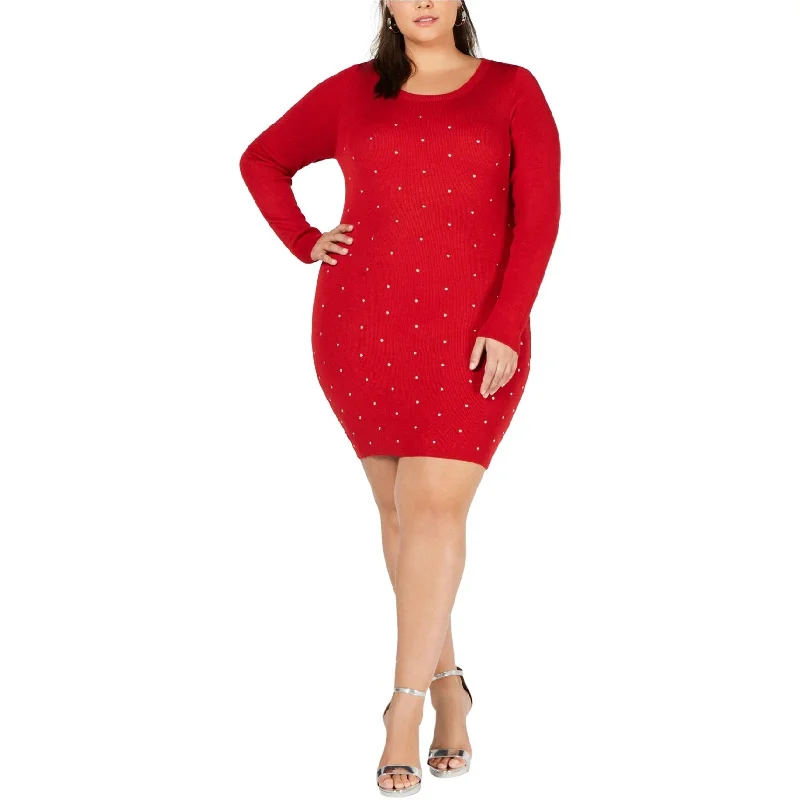 Women's U-Shaped-Neck DressesPlanet Gold Womens Studded Bodycon Sweater Dress, Red, 1X