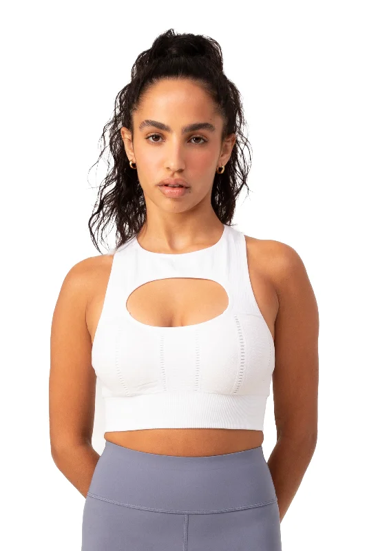 seamless bra with mesh lining for breathabilityCASSIE FRONT CUT-OUT BRA