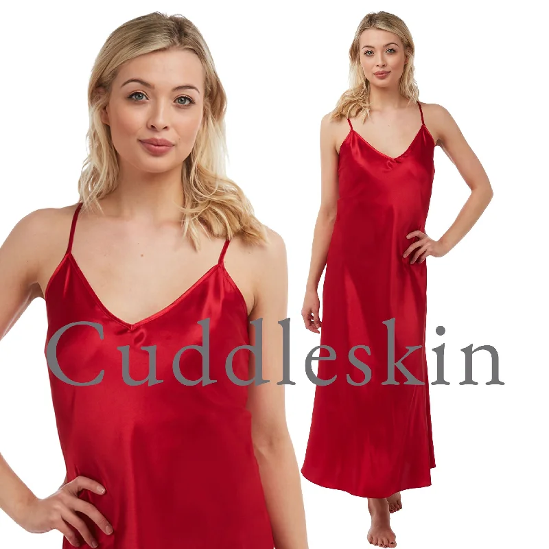 women's pajamas with a cozy, warm feelLong Full Length Red Sexy Satin Chemise Nightdress Nightie Negligee PLUS SIZE