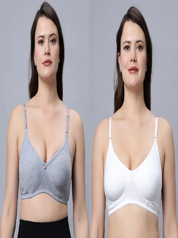 plus-size lace overlay nursing braMedium coverage Non Padded Bra Grey White color (Pack of 2)