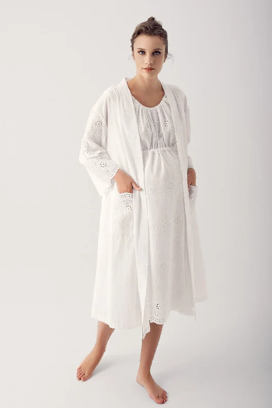 women's pajamas with a vintage lookShopymommy 14407 Woven Maternity & Nursing Nightgown With Robe Ecru