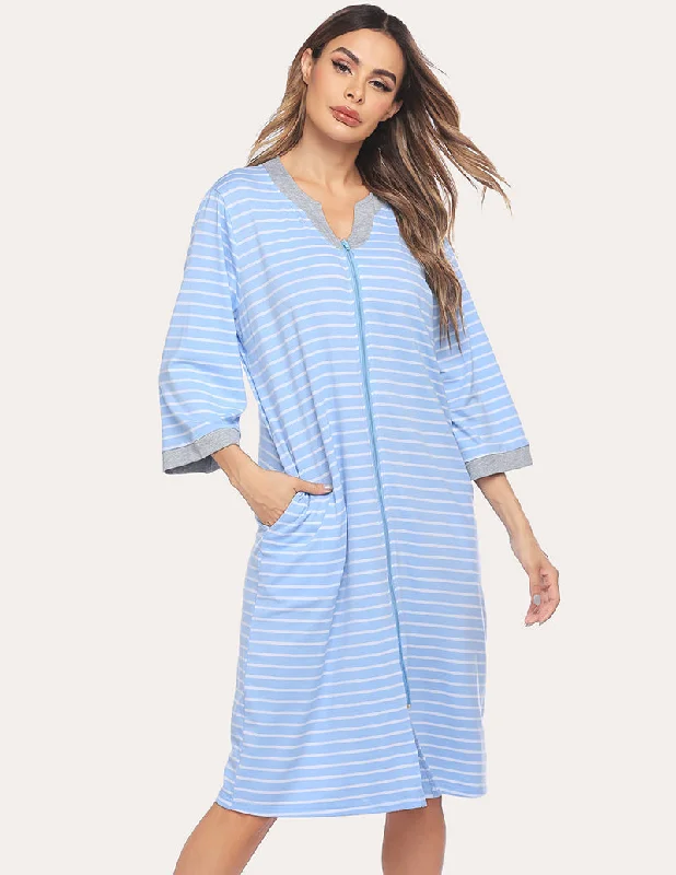 women's pajamas in soft, breathable materialsEkouaer Zipper Robe 3/4 Sleeve Nightgowns (US Only)