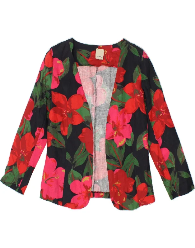 Women's Coats with Fur Trimmed PocketsLUMINA Womens Open Blazer Jacket UK 10 Small Multicoloured Floral Linen