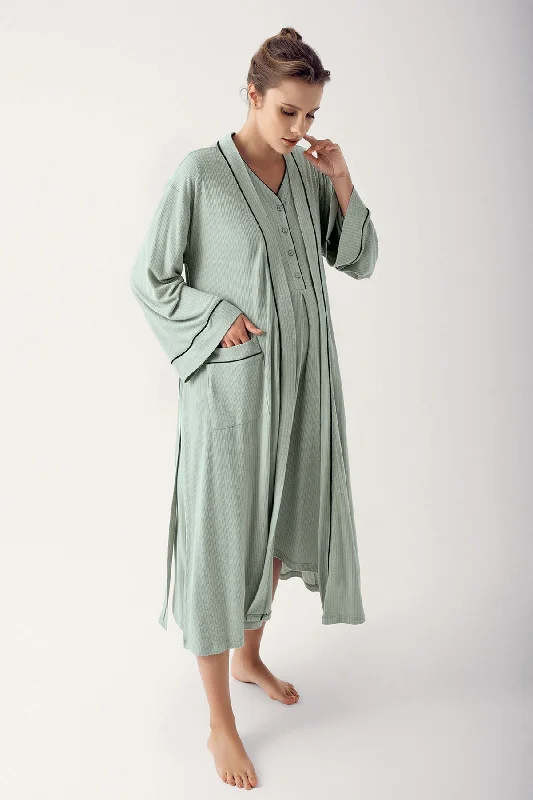 women's pajamas with a timeless appealShopymommy 14406 Double Breast Feeding Maternity & Nursing Nightgown With Robe Green