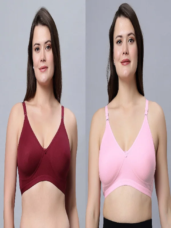 plus-size backless bra with clear strapsFull coverage Non Padded Bra Maroon Pink color (Pack of 2)