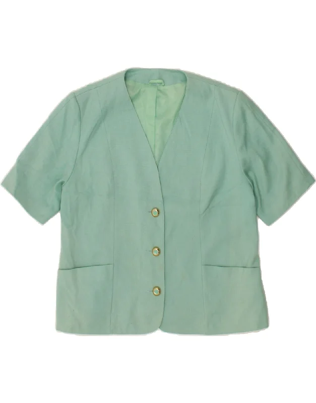 Women's Coats with ZipperVINTAGE Womens 3 Button Short Sleeve Blazer Jacket UK 16 Large Green